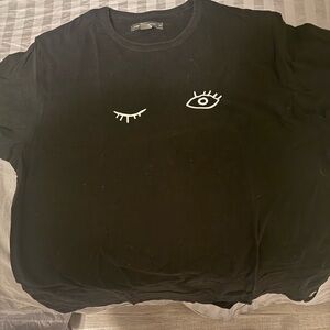 French Connection Black Tee with White Eye Design